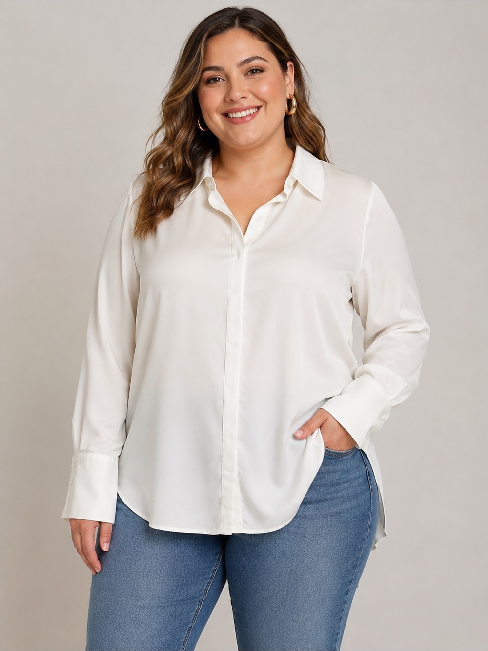 Halogen Ivory Button Down Blouse EUC 3X
